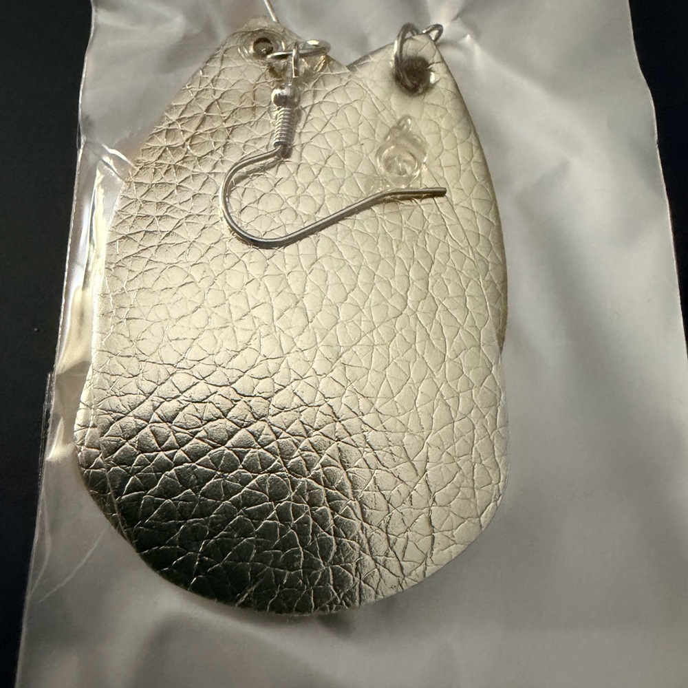 Metallic Silver Leather-Texture Drop Earrings - Women Bags Accessory